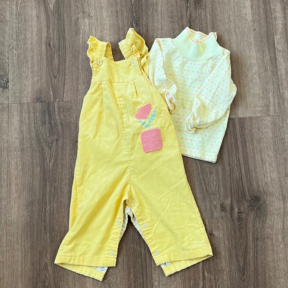 Vintage Healthtex Yellow Corduroy Overall Ruffle Shirt Sz 24 M